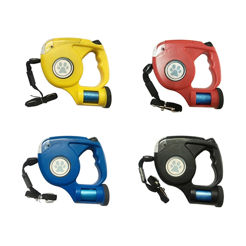 LED Dog Leash With Garbage Bag Automatic Pet Leash for Dogs Cats Night Travel Safety Pet Traction Rope 4.5M Dog Accessories