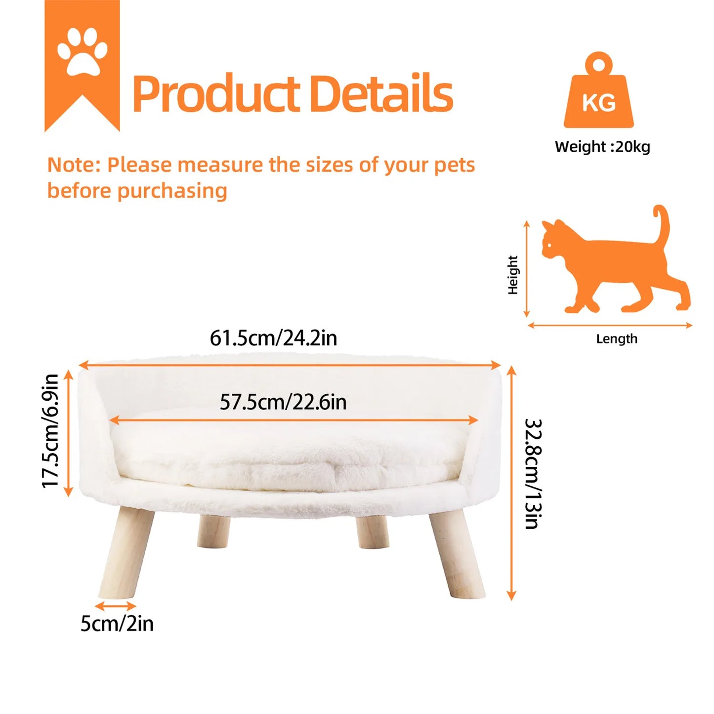 Pet Sofa Bed Raised Cat Chair Small Dog Couch Bed Removable Cushion Sleep House