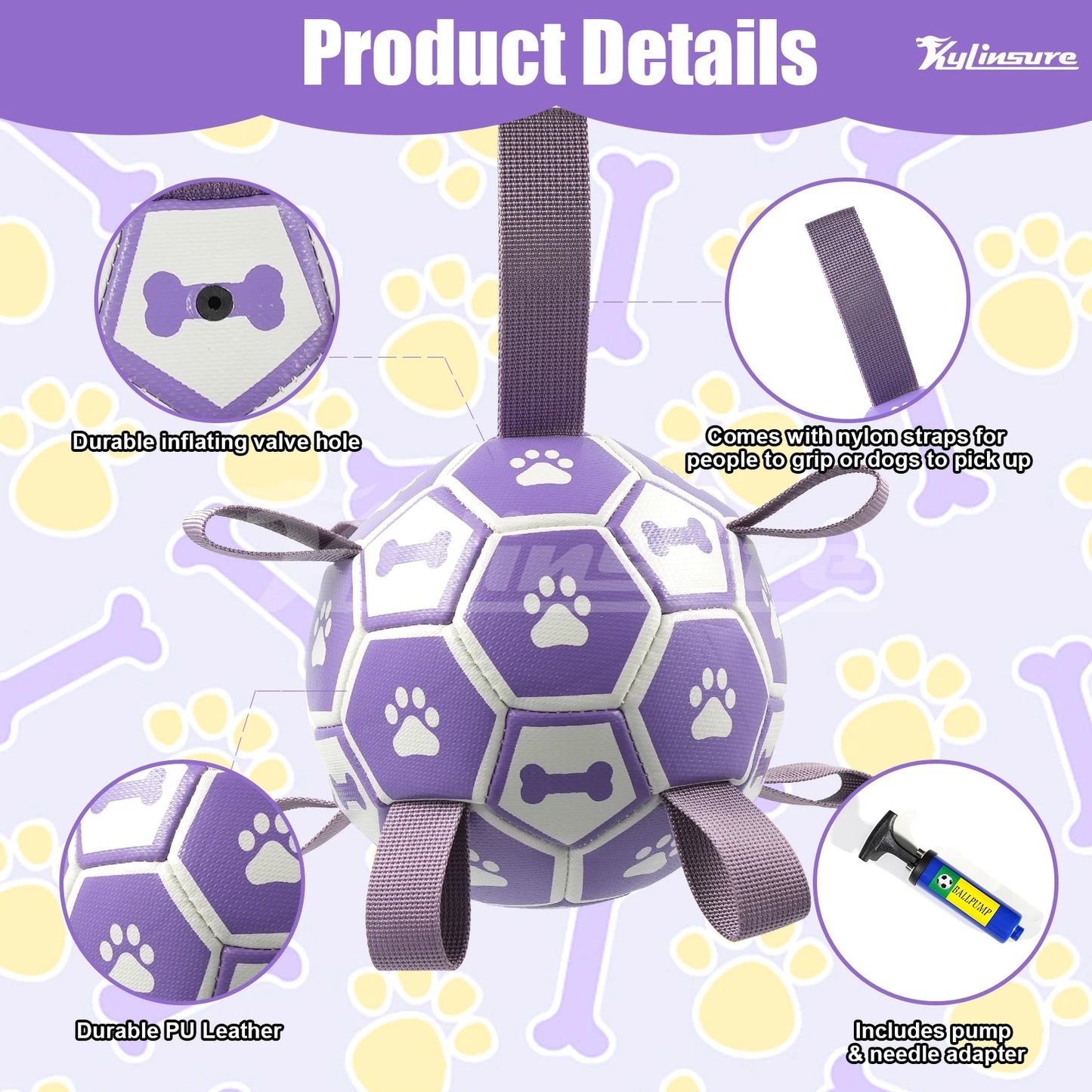 Dog Toys Soccer Ball with Straps, Interactive Dog Toys for Tug of War, Puppy Birthday Gifts, Water Toy, Durable Dogs Balls World