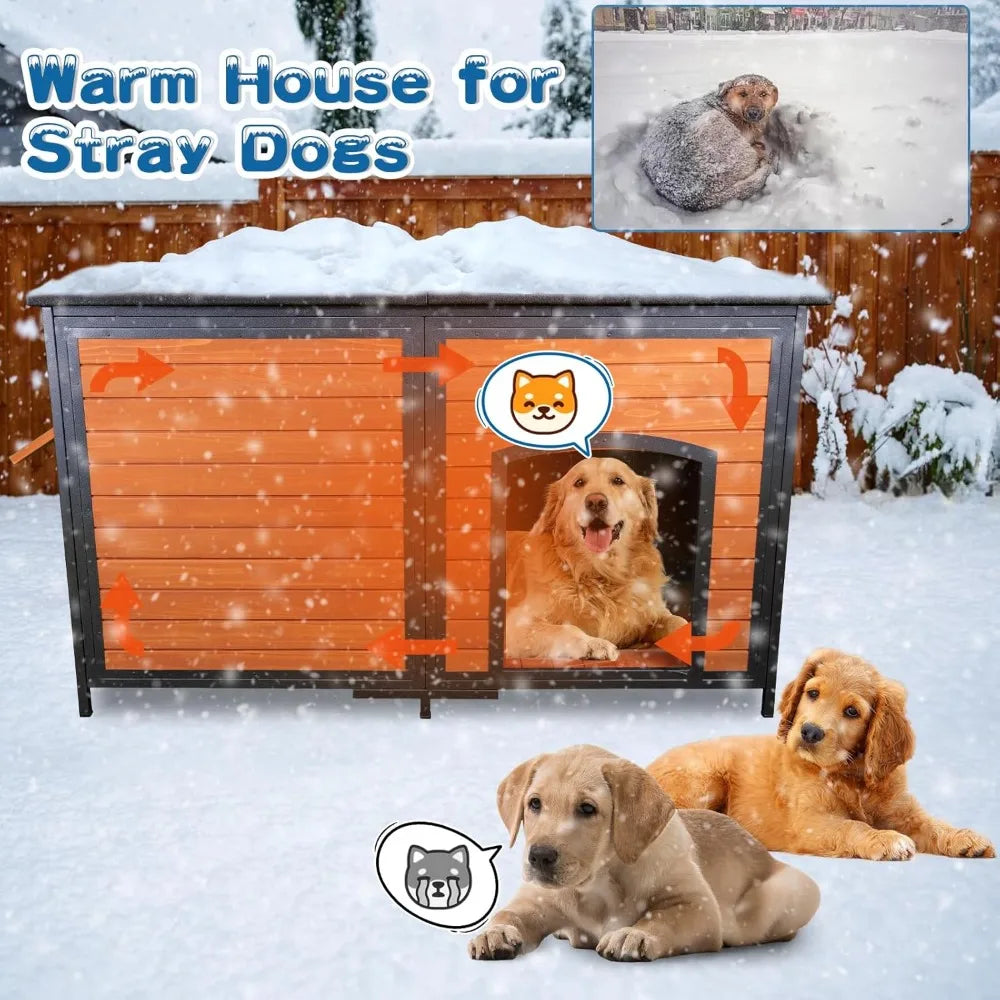 Extra Large Dog House Outdoor 59.1 L Outside Insulated Dog Kennel Weatherproof Winter, 6 Sides All-Round Foam for Small Medium L