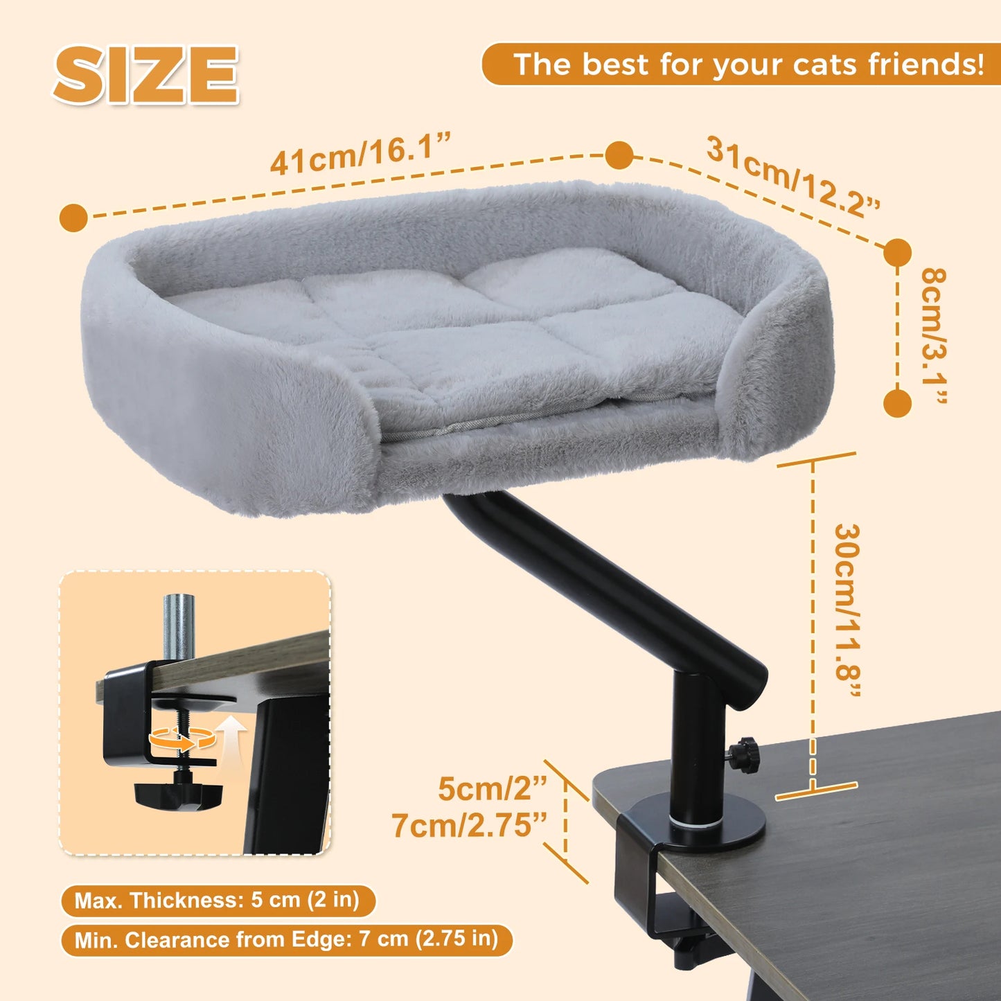 Cat Desk Bed, 360° Rotatable Cat Bed Stand for Indoor Cats, Adjustable Cat Basket, Cats Hammock for Table, Soft Cat Bed for Desk