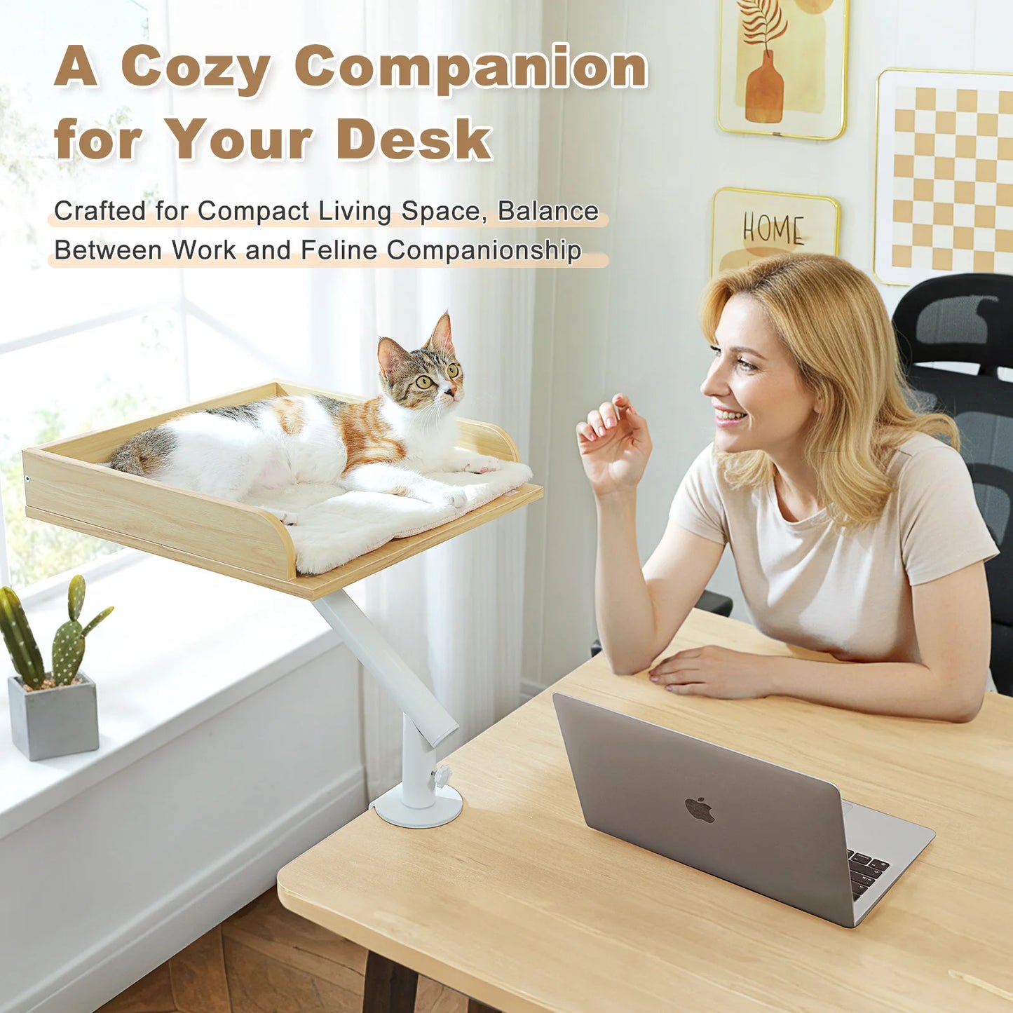 Cat Desk Bed, 360° Rotatable Cat Bed Stand for Indoor Cats, Adjustable Cat Basket, Cats Hammock for Table, Soft Cat Bed for Desk