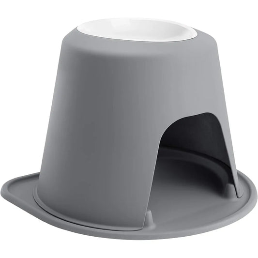 Single High Pet Feeding System w/Plastic Dog/Cat Bowls - 14" High Stand Dark Grey