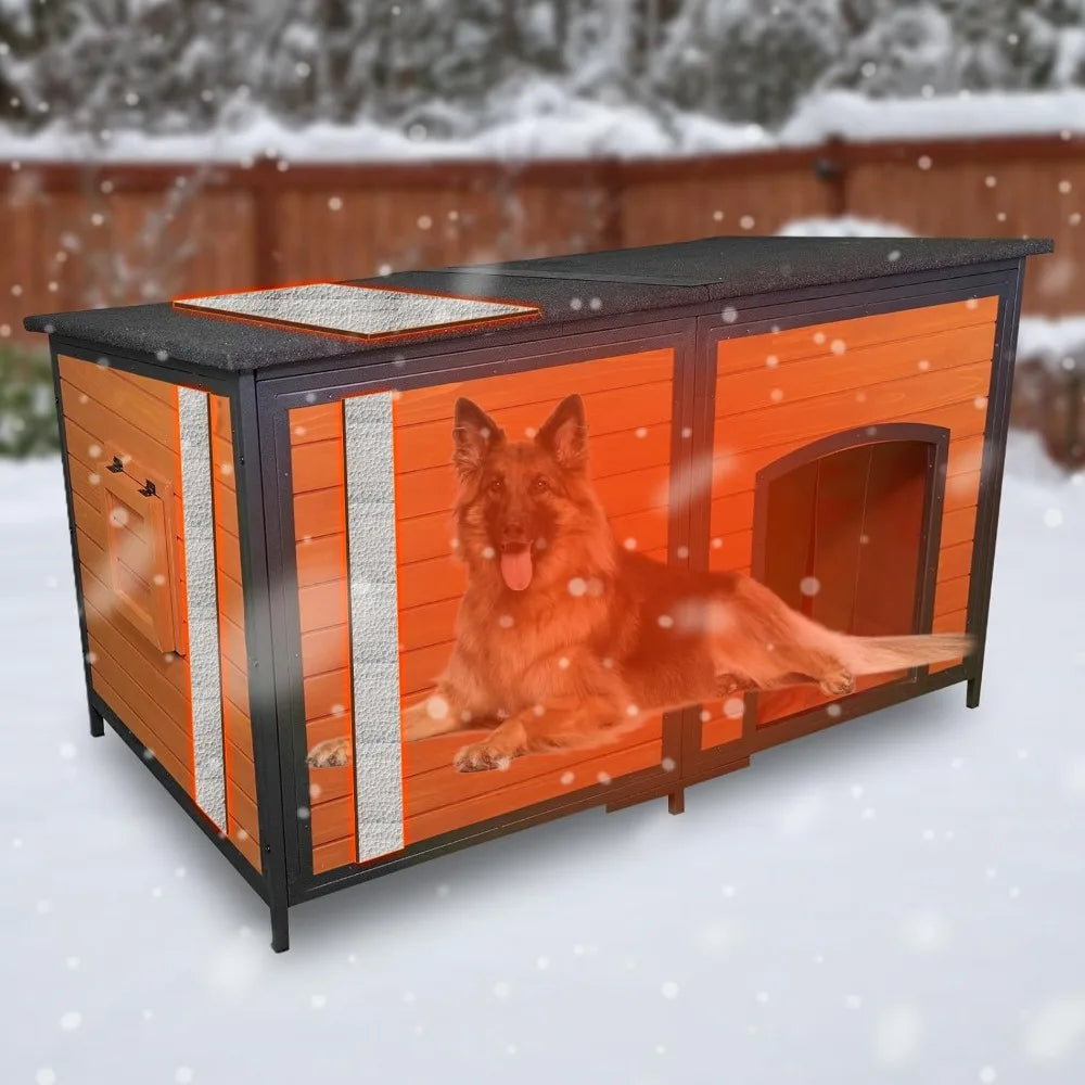 Extra Large Dog House Outdoor 59.1 L Outside Insulated Dog Kennel Weatherproof Winter, 6 Sides All-Round Foam for Small Medium L