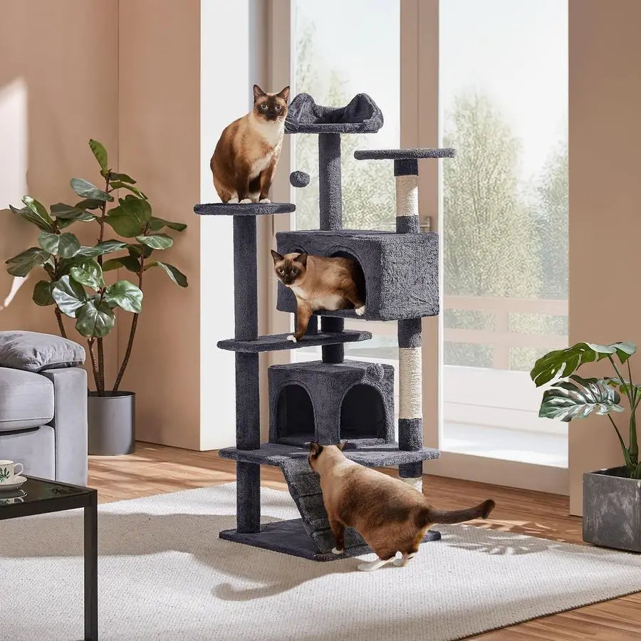 Yaheetech 54in Cat Tree, MultiLevel Cat Tower with Spacious Kittenear Perch, 2 Cozy Caves, Scratching Posts, Climbing Ladder, 2