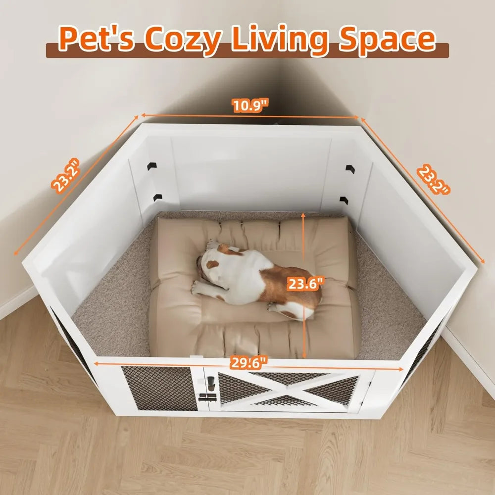Xilingol Corner Dog Crate Furniture, Wooden Dog Kennel End Table with Mesh, Cage/House for Small Medium Large Dog, Decorative Pe